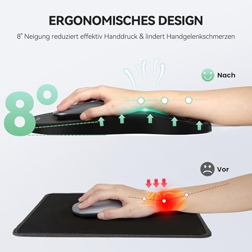 TECKNET Ergonomisches Mauspad, Memory-Schaum Mousepad mit Handauflage
