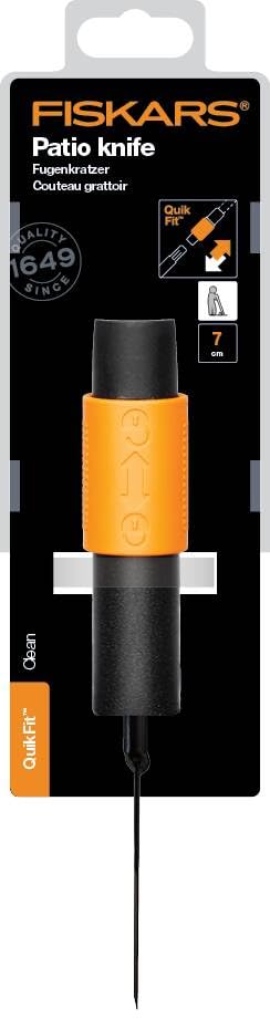 Fiskars Fugenkratzer, Fugenreiniger, Gerätekopf, Länge: 25 cm, Breite: 7 cm, Stahl-Klinge, Schwarz/Orange, QuikFit, 1000687