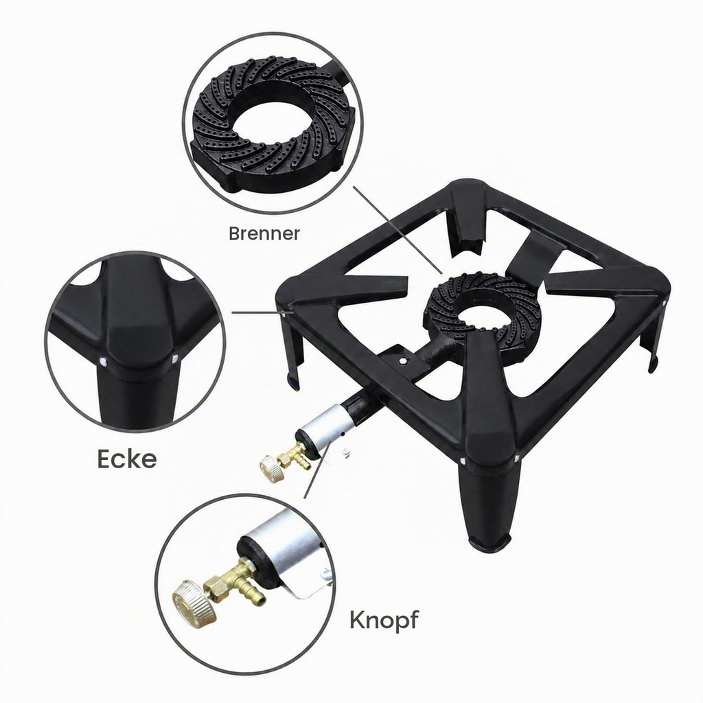 BACOENG Hockerkocher Gas 10KW, Campingkocher Inklusive 1.5 m Schlauch und 50 mbar Druckregler