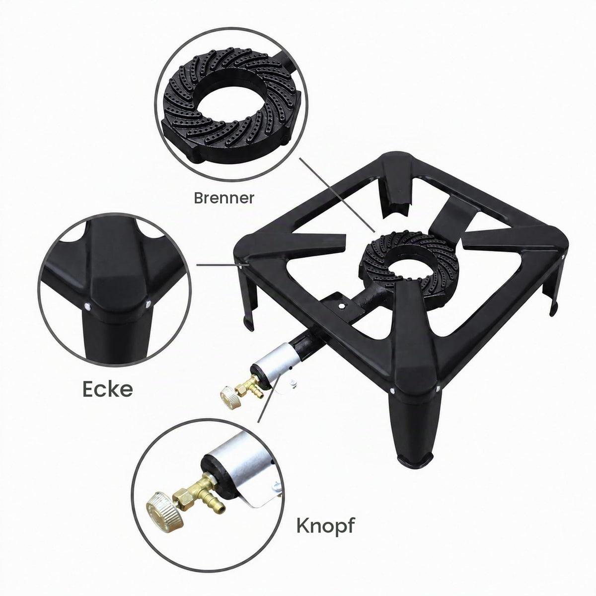 BACOENG Hockerkocher Gas 10KW, Campingkocher Inklusive 1.5 m Schlauch und 50 mbar Druckregler