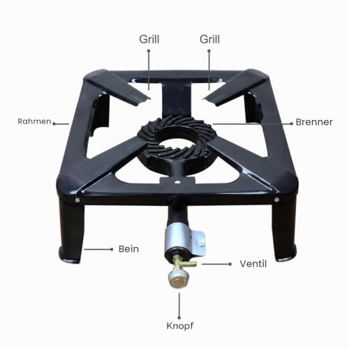 BACOENG Hockerkocher Gas 10KW, Campingkocher Inklusive 1.5 m Schlauch und 50 mbar Druckregler