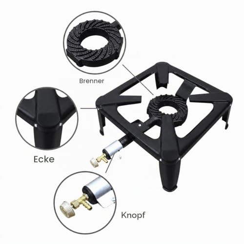 BACOENG Hockerkocher Gas 10KW, Campingkocher Inklusive 1.5 m Schlauch und 50 mbar Druckregler