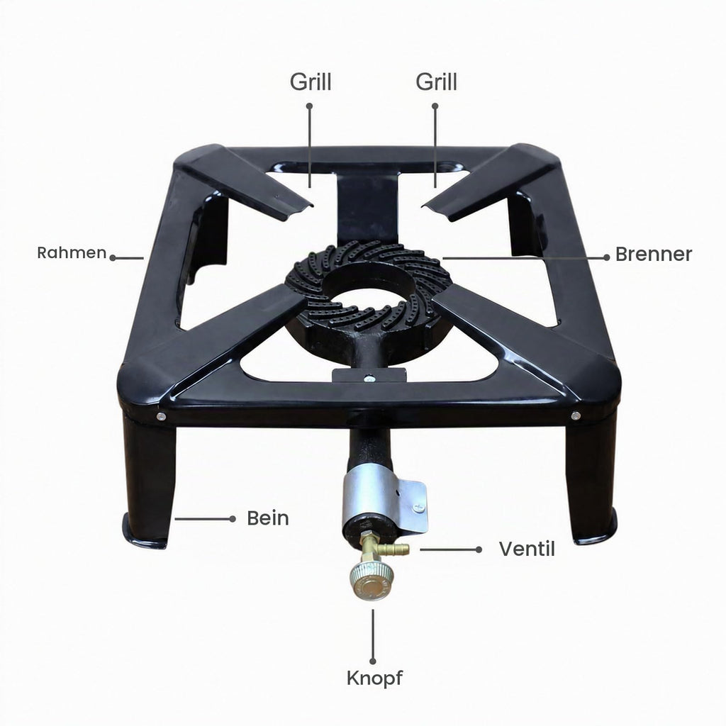 BACOENG Hockerkocher Gas 10KW, Campingkocher Inklusive 1.5 m Schlauch und 50 mbar Druckregler