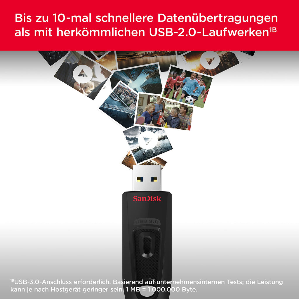 SanDisk Ultra USB 3.0 Flash-Laufwerk 256 GB (SecureAccess Software, Passwortschutz, Übertragungsgeschwindigkeit von bis zu 130 MB/s) Schwarz