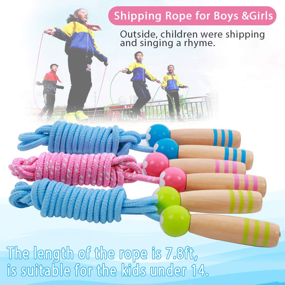 Sprungseil Kinder Verstellbare, Kinder Springseil mit Holzgriff, Hüpfseil Seilspringen Kinder Baumwolle, Kids Skipping Rope Geschenke für Jungen und Mädchen