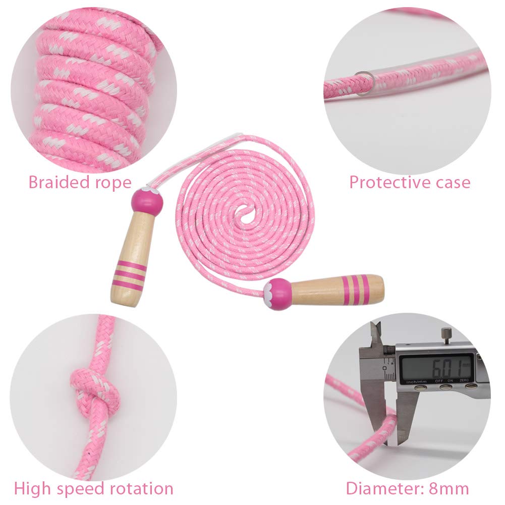 Sprungseil Kinder Verstellbare, Kinder Springseil mit Holzgriff, Hüpfseil Seilspringen Kinder Baumwolle, Kids Skipping Rope Geschenke für Jungen und Mädchen