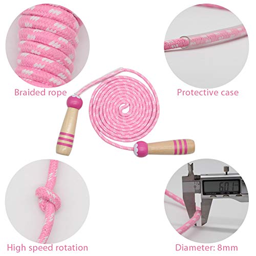 Sprungseil Kinder Verstellbare, Kinder Springseil mit Holzgriff, Hüpfseil Seilspringen Kinder Baumwolle, Kids Skipping Rope Geschenke für Jungen und Mädchen