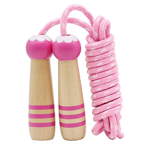 Sprungseil Kinder Verstellbare, Kinder Springseil mit Holzgriff, Hüpfseil Seilspringen Kinder Baumwolle, Kids Skipping Rope Geschenke für Jungen und Mädchen
