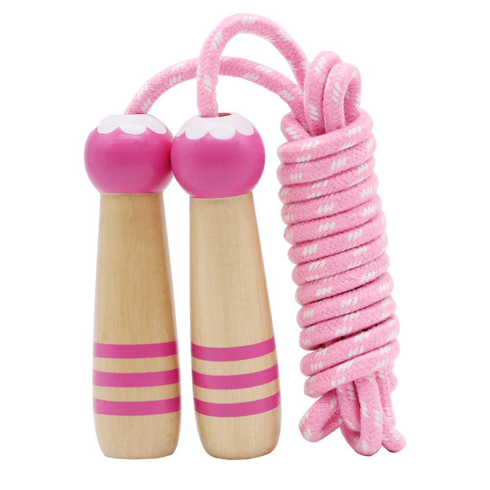 Sprungseil Kinder Verstellbare, Kinder Springseil mit Holzgriff, Hüpfseil Seilspringen Kinder Baumwolle, Kids Skipping Rope Geschenke für Jungen und Mädchen