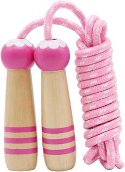 Sprungseil Kinder Verstellbare, Kinder Springseil mit Holzgriff, Hüpfseil Seilspringen Kinder Baumwolle, Kids Skipping Rope Geschenke für Jungen und Mädchen