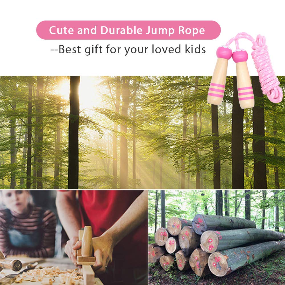 Sprungseil Kinder Verstellbare, Kinder Springseil mit Holzgriff, Hüpfseil Seilspringen Kinder Baumwolle, Kids Skipping Rope Geschenke für Jungen und Mädchen