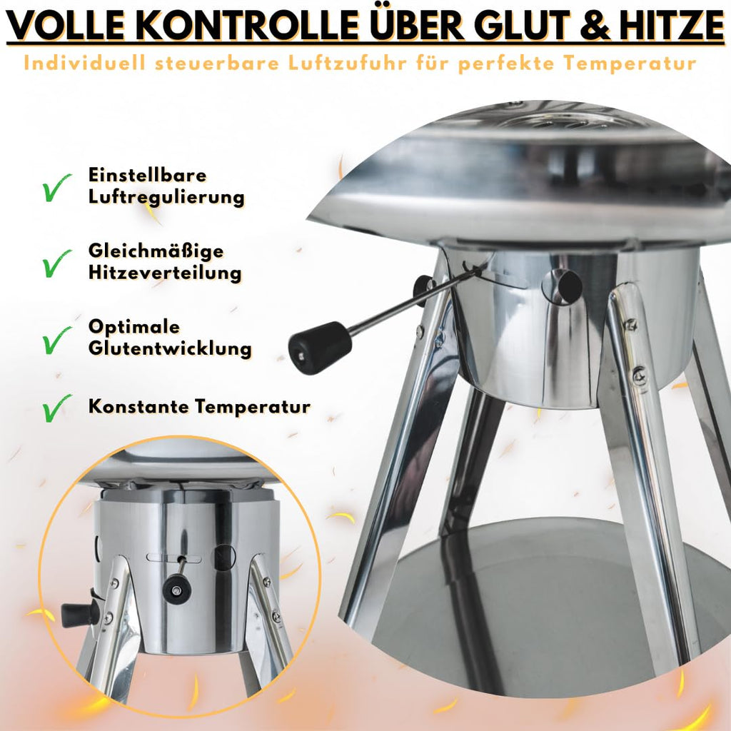 Aktiva Holzkohlegrill Rundgrill – Edelstahl Grill mit Belüftung – Outdoorgrill mit Edelstahl Grillrost – Garten Holzkohlegrill Ibiza