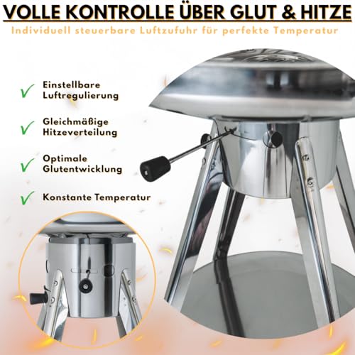 Aktiva Holzkohlegrill Rundgrill – Edelstahl Grill mit Belüftung – Outdoorgrill mit Edelstahl Grillrost – Garten Holzkohlegrill Ibiza