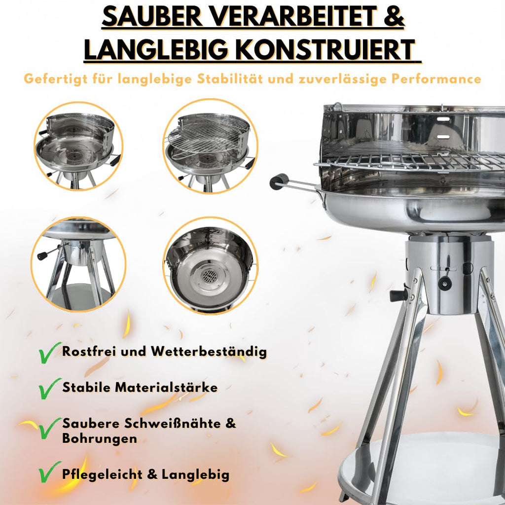Aktiva Holzkohlegrill Rundgrill – Edelstahl Grill mit Belüftung – Outdoorgrill mit Edelstahl Grillrost – Garten Holzkohlegrill Ibiza