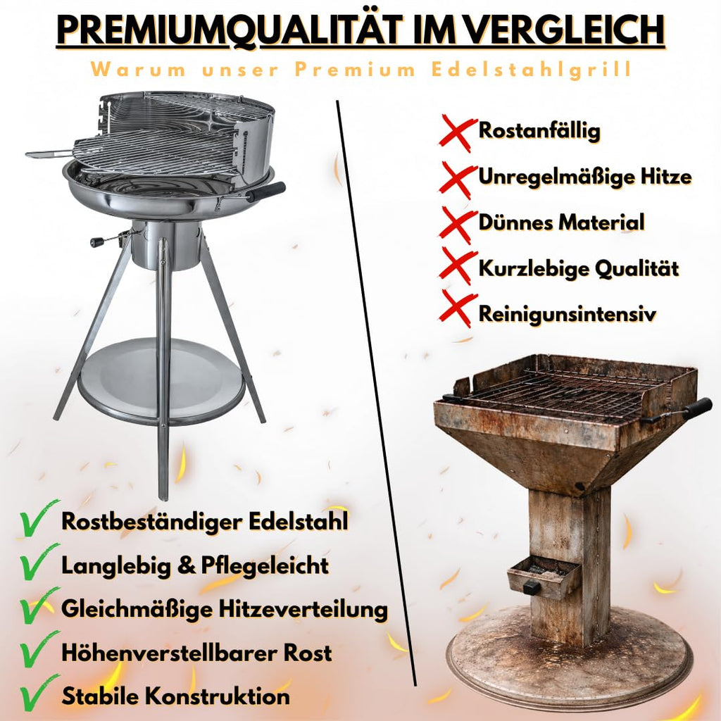 Aktiva Holzkohlegrill Rundgrill – Edelstahl Grill mit Belüftung – Outdoorgrill mit Edelstahl Grillrost – Garten Holzkohlegrill Ibiza