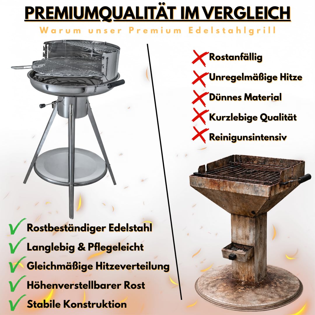 Aktiva Holzkohlegrill Rundgrill – Edelstahl Grill mit Belüftung – Outdoorgrill mit Edelstahl Grillrost – Garten Holzkohlegrill Ibiza