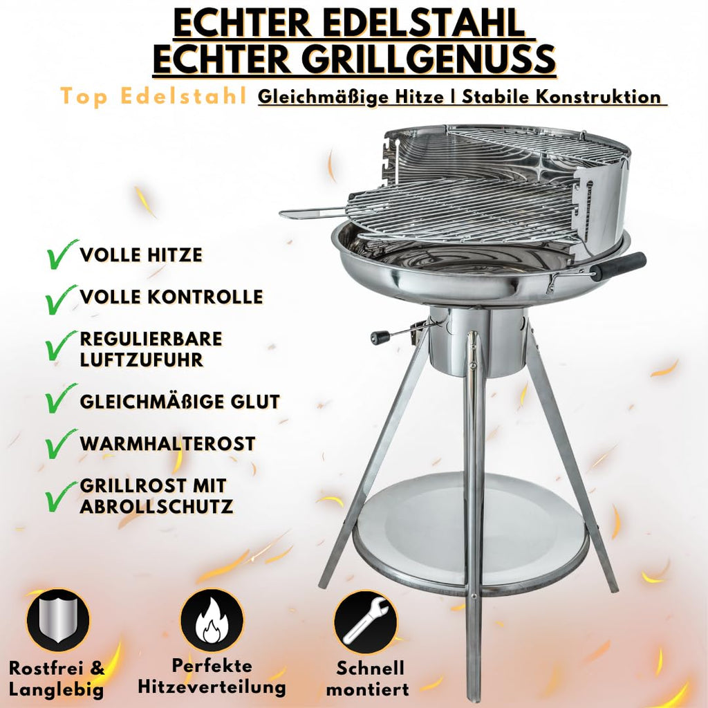 Aktiva Holzkohlegrill Rundgrill – Edelstahl Grill mit Belüftung – Outdoorgrill mit Edelstahl Grillrost – Garten Holzkohlegrill Ibiza