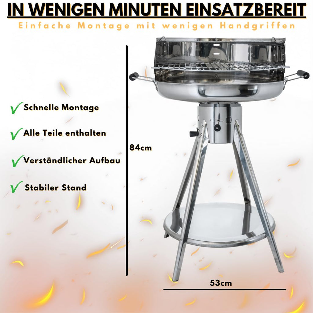 Aktiva Holzkohlegrill Rundgrill – Edelstahl Grill mit Belüftung – Outdoorgrill mit Edelstahl Grillrost – Garten Holzkohlegrill Ibiza