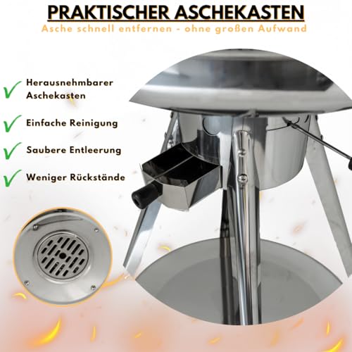 Aktiva Holzkohlegrill Rundgrill – Edelstahl Grill mit Belüftung – Outdoorgrill mit Edelstahl Grillrost – Garten Holzkohlegrill Ibiza