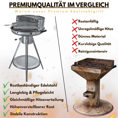 Aktiva Holzkohlegrill Rundgrill – Edelstahl Grill mit Belüftung – Outdoorgrill mit Edelstahl Grillrost – Garten Holzkohlegrill Ibiza