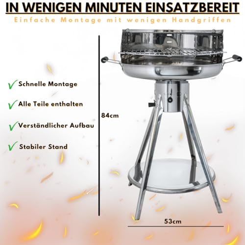 Aktiva Holzkohlegrill Rundgrill – Edelstahl Grill mit Belüftung – Outdoorgrill mit Edelstahl Grillrost – Garten Holzkohlegrill Ibiza