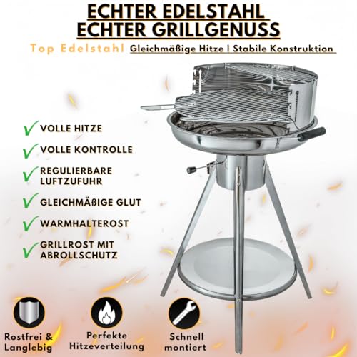 Aktiva Holzkohlegrill Rundgrill – Edelstahl Grill mit Belüftung – Outdoorgrill mit Edelstahl Grillrost – Garten Holzkohlegrill Ibiza