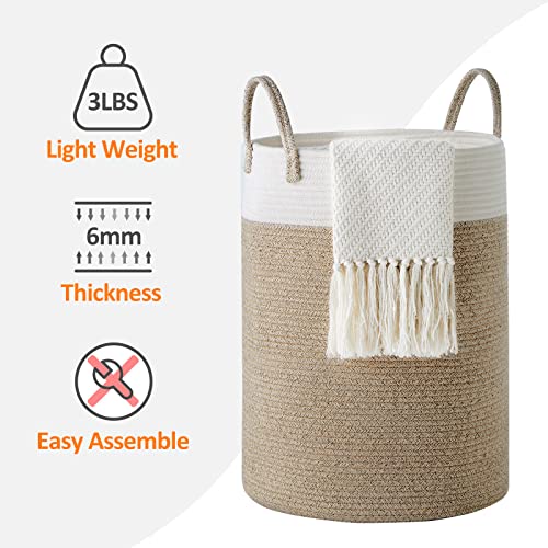 YOUDENOVA Wäschekorb Geflochten Wäschesammler Spielzeug Aufbewahrung Aufbewahrungskorb mit Griff Handarbeit Aus Baumwolle Weiß & Braun