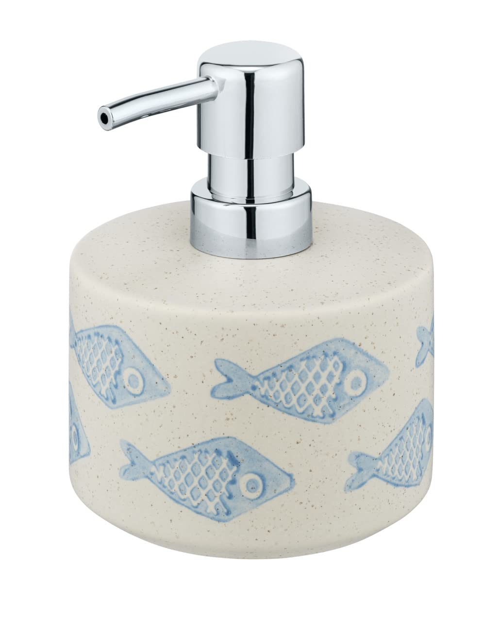 WENKO Seifenspender, nachfüllbar für Flüssigseife/Lotion, Keramik | matt weiß mit blauer, maritimer Szenerie, handbemalt, Ø 10 x 13,2 cm, 475 ml, Mod. Aquamarin