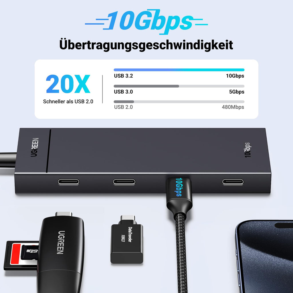 UGREEN USB C Hub 10 Gbps, Adapter mit 4*USB C 3.2 Ports (30cm)