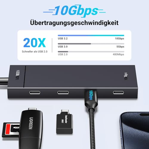 UGREEN USB C Hub 10 Gbps, Adapter mit 4*USB C 3.2 Ports (30cm)