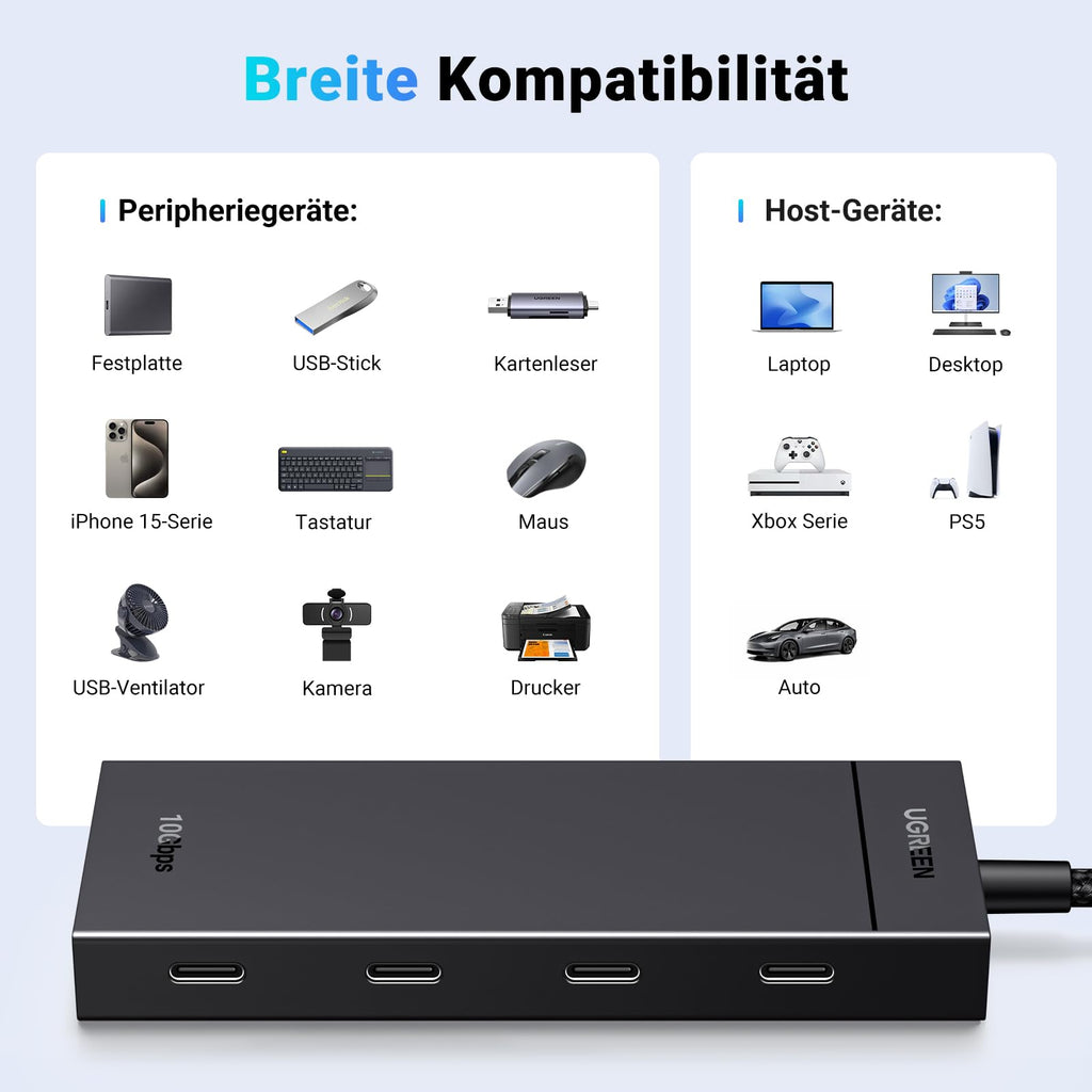 UGREEN USB C Hub 10 Gbps, Adapter mit 4*USB C 3.2 Ports (30cm)