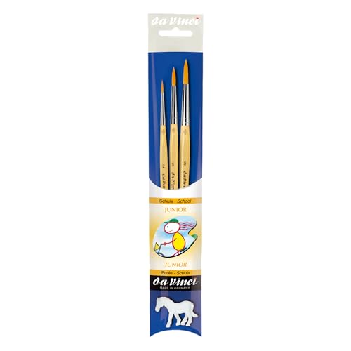 da Vinci, JUNIOR Synthetics, Serie 4212, Set, elastische Goldfarbene Synthetikfasern, Gouache, Tempera, Für Papier & Karton, Hobby, Schule, Made in Germany, Größe 2, 5, 8