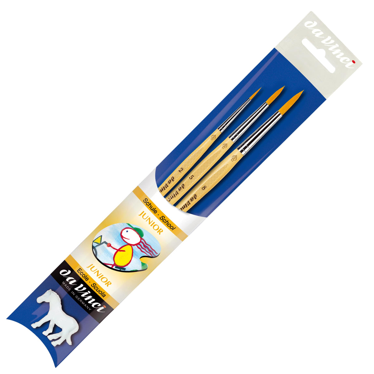 da Vinci, JUNIOR Synthetics, Serie 4212, Set, elastische Goldfarbene Synthetikfasern, Gouache, Tempera, Für Papier & Karton, Hobby, Schule, Made in Germany, Größe 2, 5, 8