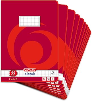 Herlitz Schulheft x.book A4, kariert, Lineatur 22, 16 Blatt, 10 Stück