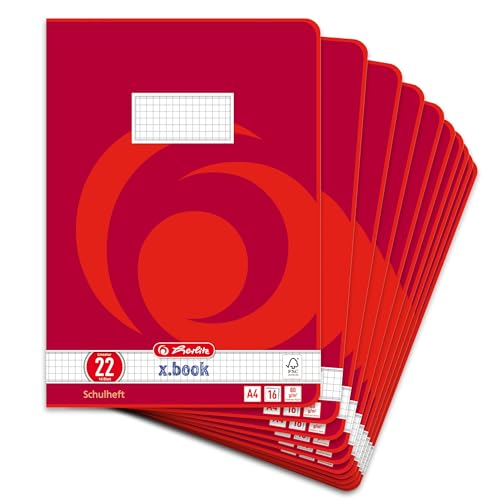 Herlitz Schulheft x.book A4, kariert, Lineatur 22, 16 Blatt, 10 Stück