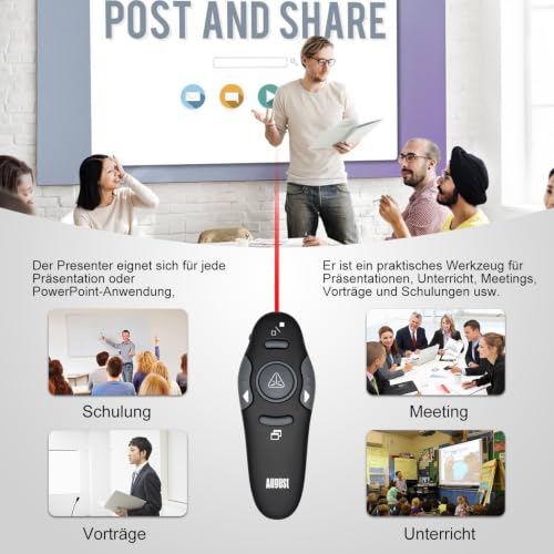 August LP205 Wireless Presenter 2.4GHz mit Highlighter, Shortcuts und Etui