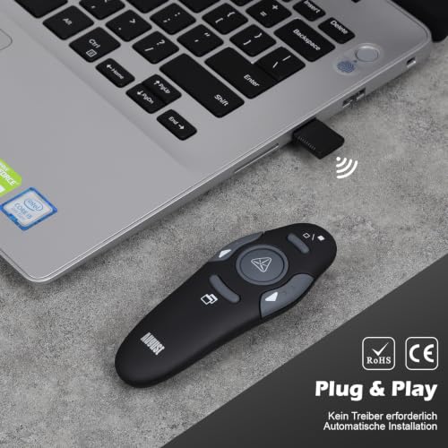 August LP205 Wireless Presenter 2.4GHz mit Highlighter, Shortcuts und Etui