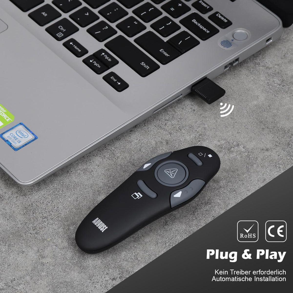 August LP205 Wireless Presenter 2.4GHz mit Highlighter, Shortcuts und Etui