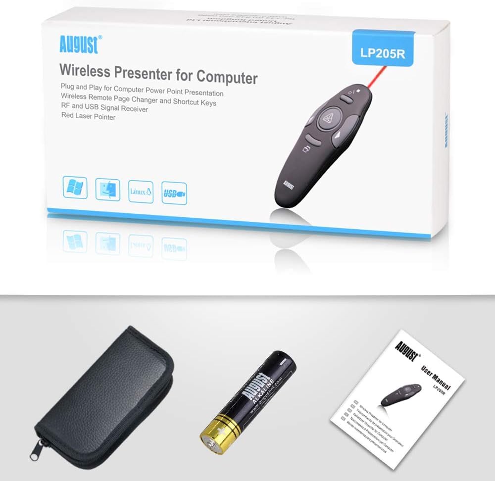 August LP205 Wireless Presenter 2.4GHz mit Highlighter, Shortcuts und Etui