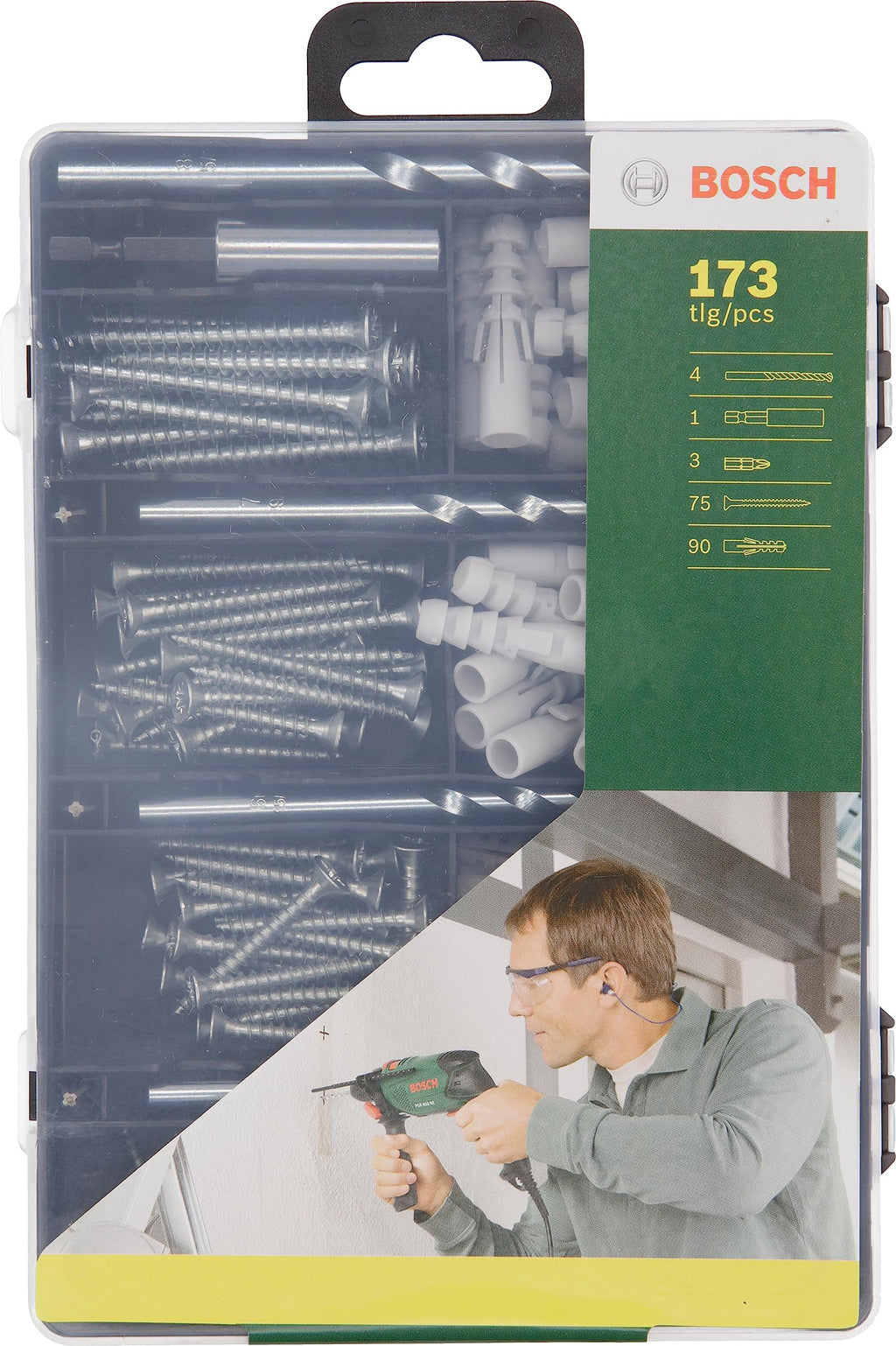 Bosch 173 tlg. Befestigungs Set (Dübel, Schrauben, Steinbohrer Ø 5-8 mm, Schrauberbits, Zubehör Bohrschrauber)