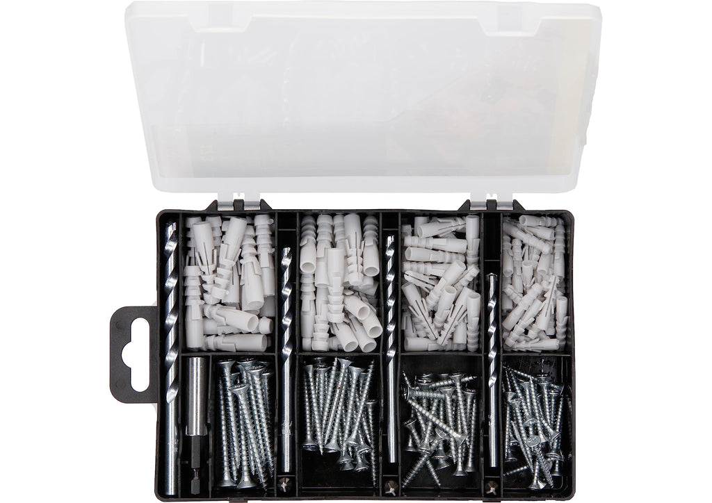 Bosch 173 tlg. Befestigungs Set (Dübel, Schrauben, Steinbohrer Ø 5-8 mm, Schrauberbits, Zubehör Bohrschrauber)