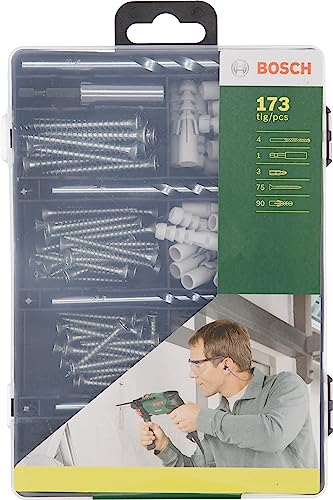 Bosch 173 tlg. Befestigungs Set (Dübel, Schrauben, Steinbohrer Ø 5-8 mm, Schrauberbits, Zubehör Bohrschrauber)
