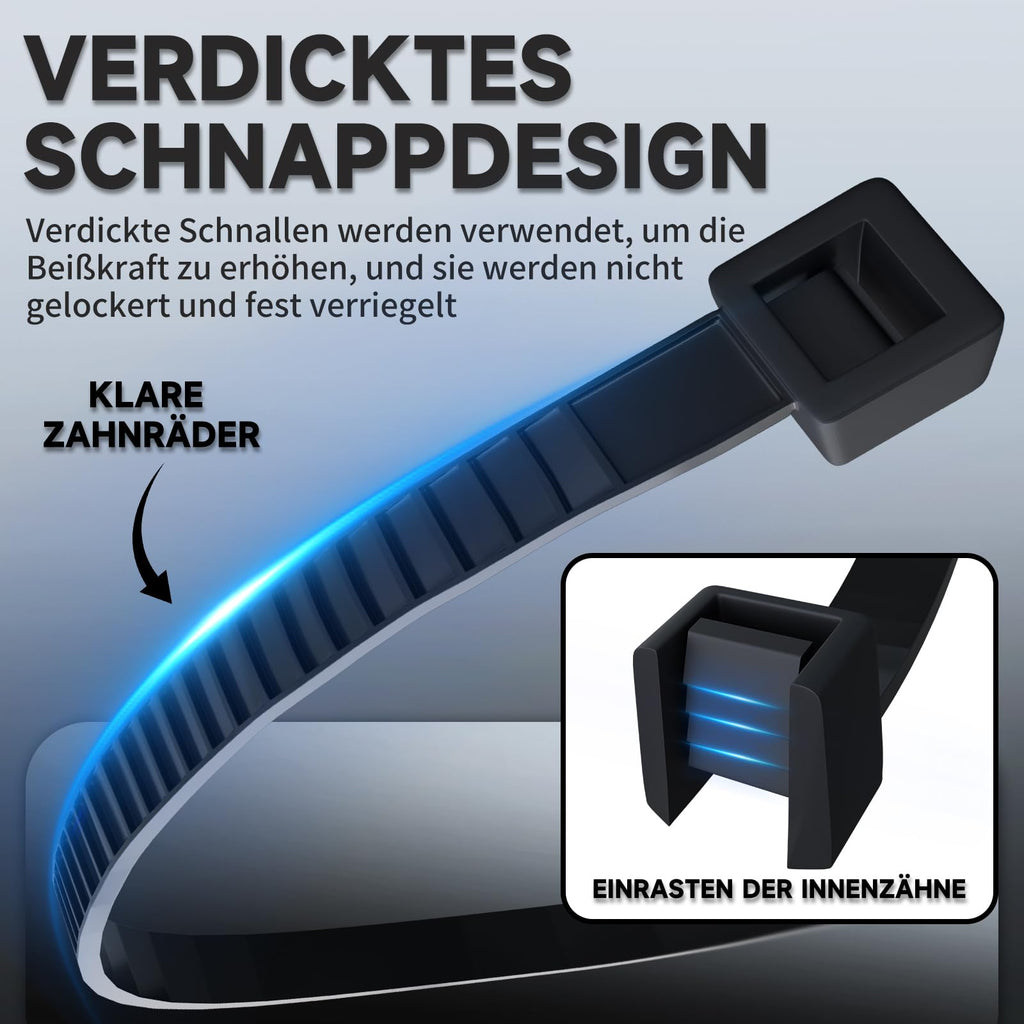ZENIX Profi-Kabelbinder Set 400 Stück 200/300/350/450mm (je 100 Stück)| UV-beständig bis +85°C | 28Kg Zugfestigkeit | Für Innen- & Außenbereich