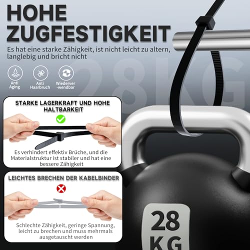 ZENIX Profi-Kabelbinder Set 400 Stück 200/300/350/450mm (je 100 Stück)| UV-beständig bis +85°C | 28Kg Zugfestigkeit | Für Innen- & Außenbereich