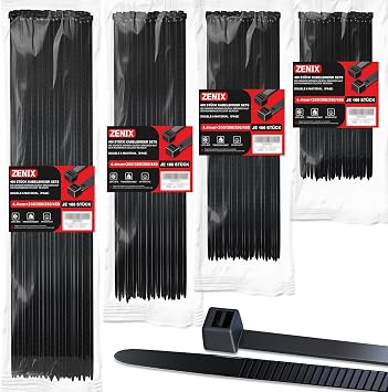 ZENIX Profi-Kabelbinder Set 400 Stück 200/300/350/450mm (je 100 Stück)| UV-beständig bis +85°C | 28Kg Zugfestigkeit | Für Innen- & Außenbereich