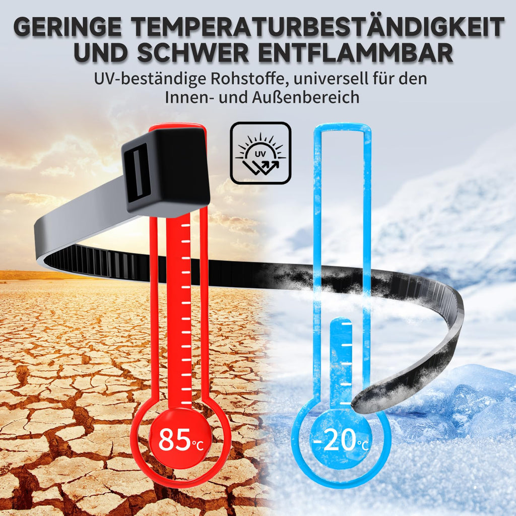 ZENIX Profi-Kabelbinder Set 400 Stück 200/300/350/450mm (je 100 Stück)| UV-beständig bis +85°C | 28Kg Zugfestigkeit | Für Innen- & Außenbereich