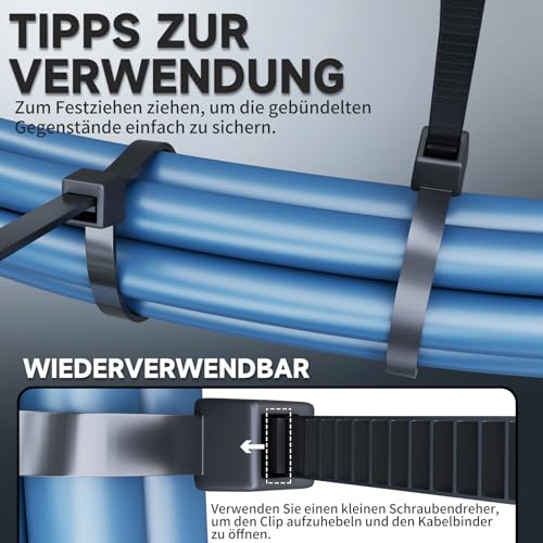 ZENIX Profi-Kabelbinder Set 400 Stück 200/300/350/450mm (je 100 Stück)| UV-beständig bis +85°C | 28Kg Zugfestigkeit | Für Innen- & Außenbereich