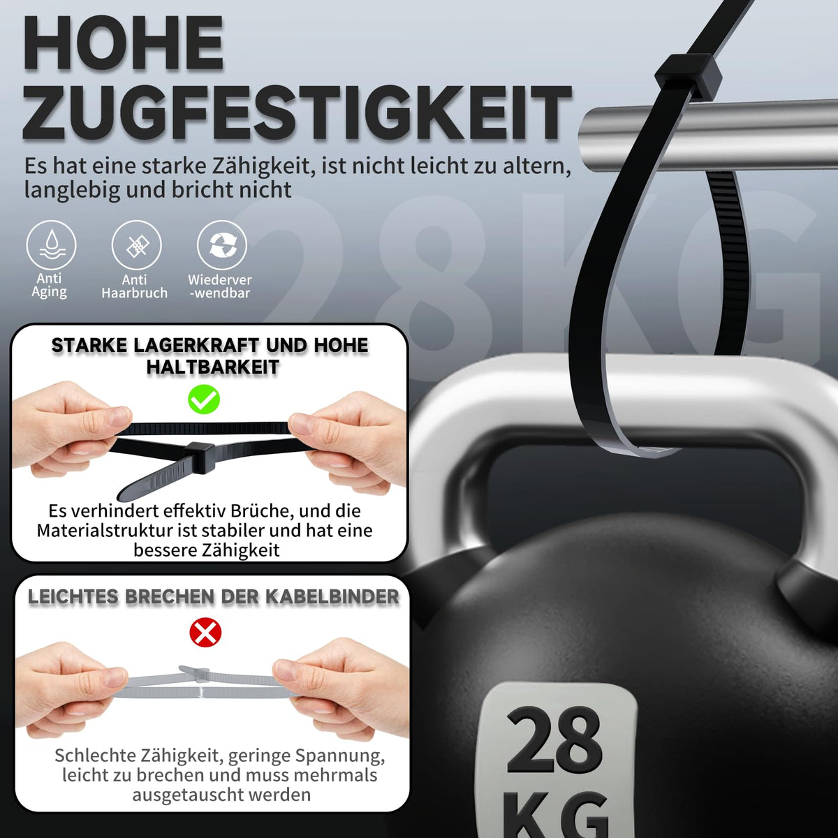 ZENIX Profi-Kabelbinder Set 400 Stück 200/300/350/450mm (je 100 Stück)| UV-beständig bis +85°C | 28Kg Zugfestigkeit | Für Innen- & Außenbereich