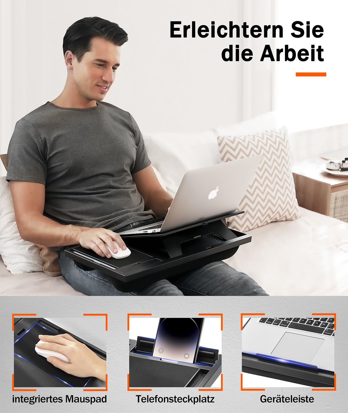 Ecognomic Laptopkissen Knietablett, Laptop Unterlage Schoß für Bett & Sofa, Value Packed mit einem Tables Stylus Pen. Für Notebooks von 13 bis 16,5 Zoll