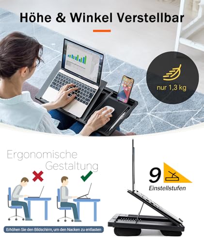 Ecognomic Laptopkissen Knietablett, Laptop Unterlage Schoß für Bett & Sofa, Value Packed mit einem Tables Stylus Pen. Für Notebooks von 13 bis 16,5 Zoll